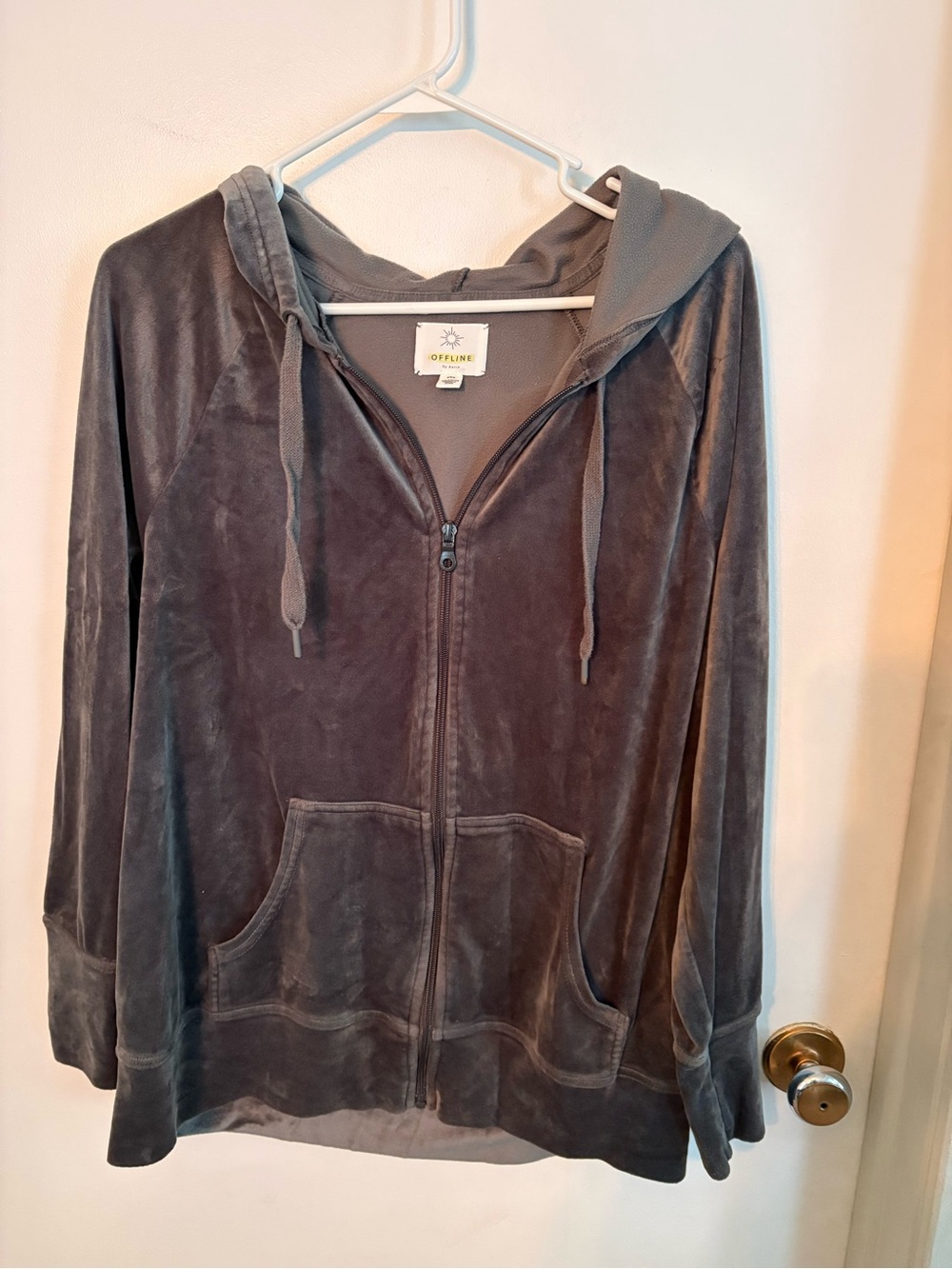 Aerie Offline Gray Velour Zip-Up Hoodie Jacket